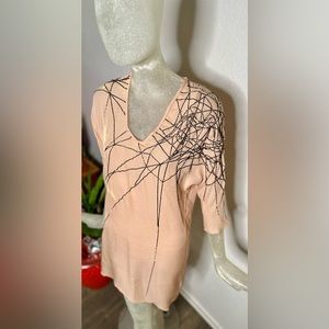 Richard Sorger UK Peach Beaded Slip VNeck Dress w/ 3/4 Sleeves. Size XSmall